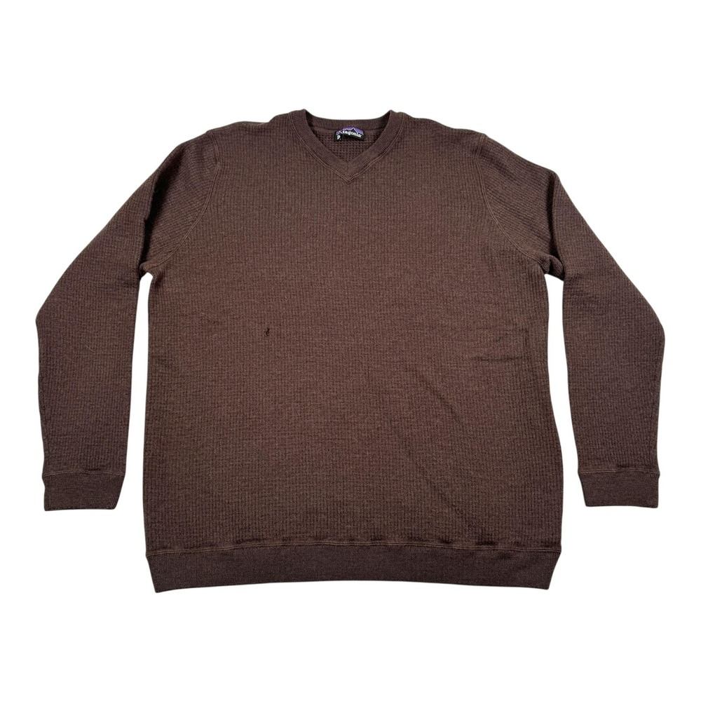 Vtg 90's Patagonia Sweater Mens XL Brown V Neck Waffle Knit Pullover Fall Winter
